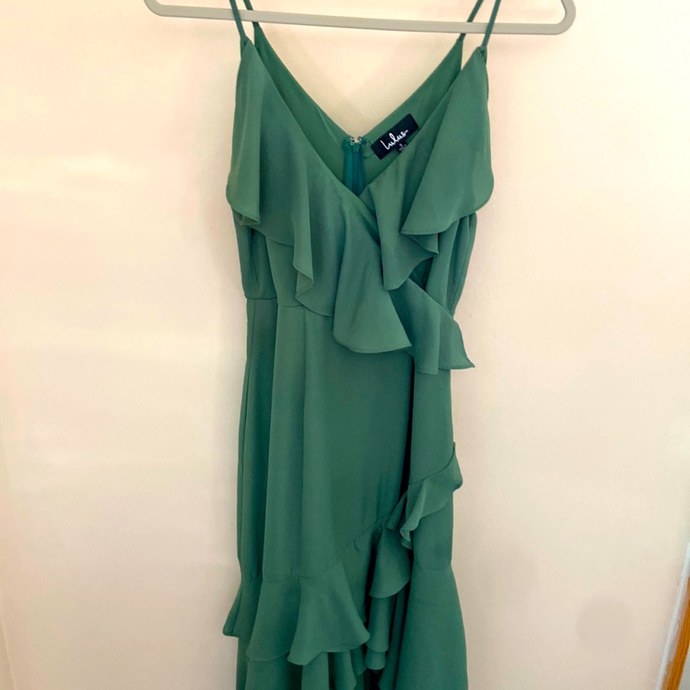 Lulus ruffled dress, dark sage color